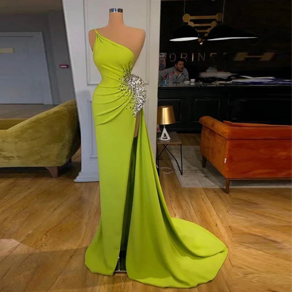 Robe de Soirée en Fibre Longue pour Femme, Luxueuse, Sexy, Fourche Haute, Personnalisée, Élégante, Sirène