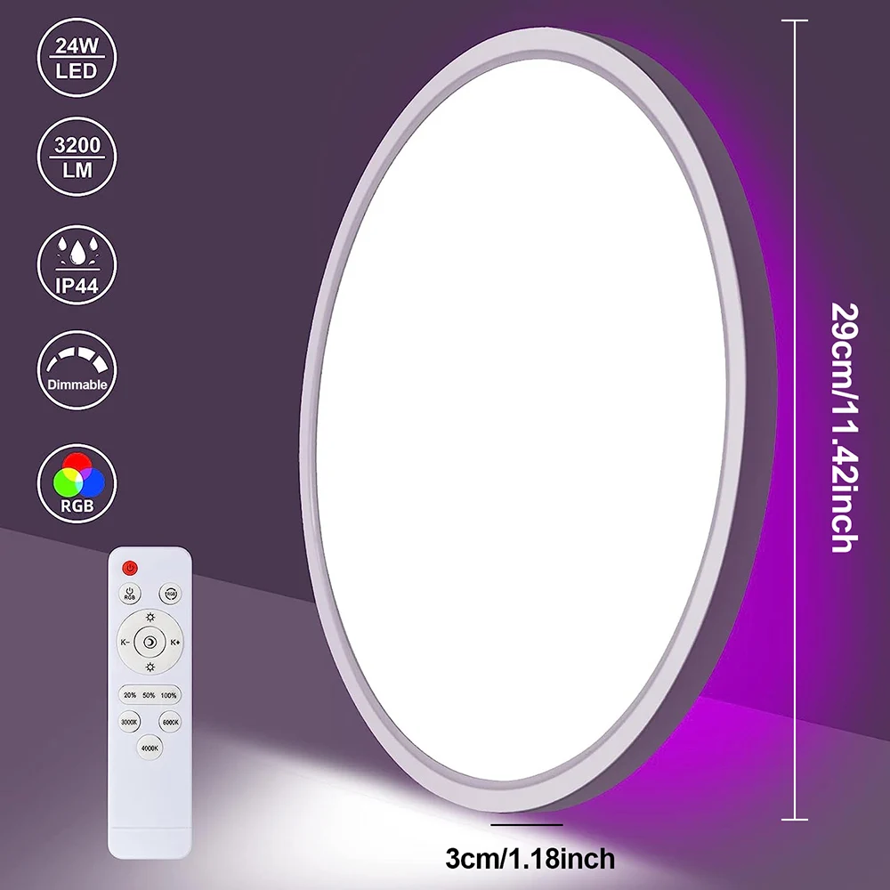 24W LED Ceiling Lights RGB&CCT Flush Mount Ceiling Lamp Remote Control Dimmable Ultra-Thin Downlight Ultra-Thin Panel Decoration