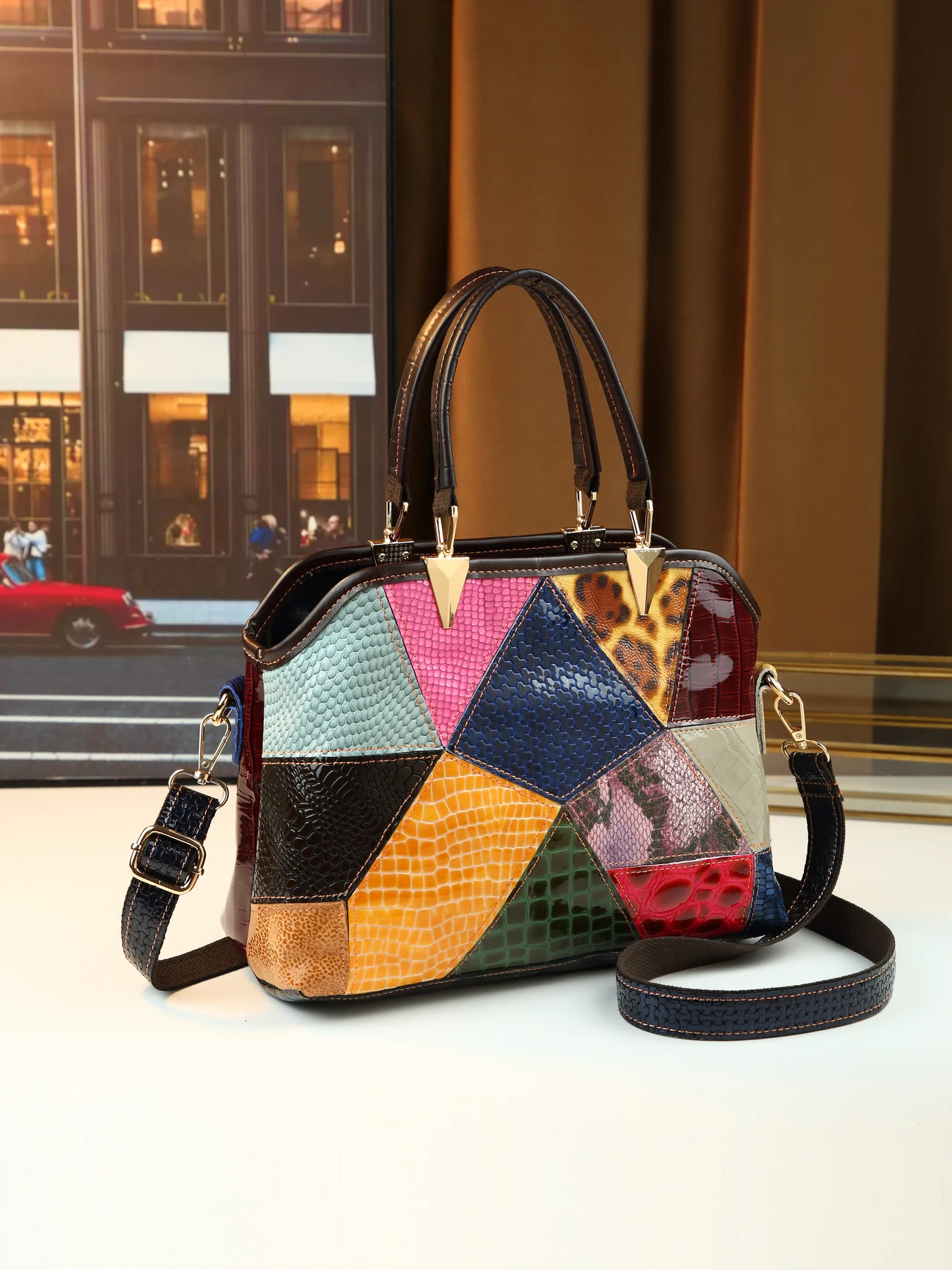 

Cross-border trend bright color block handbag women's elegant and fashionable large-capacity tote bag