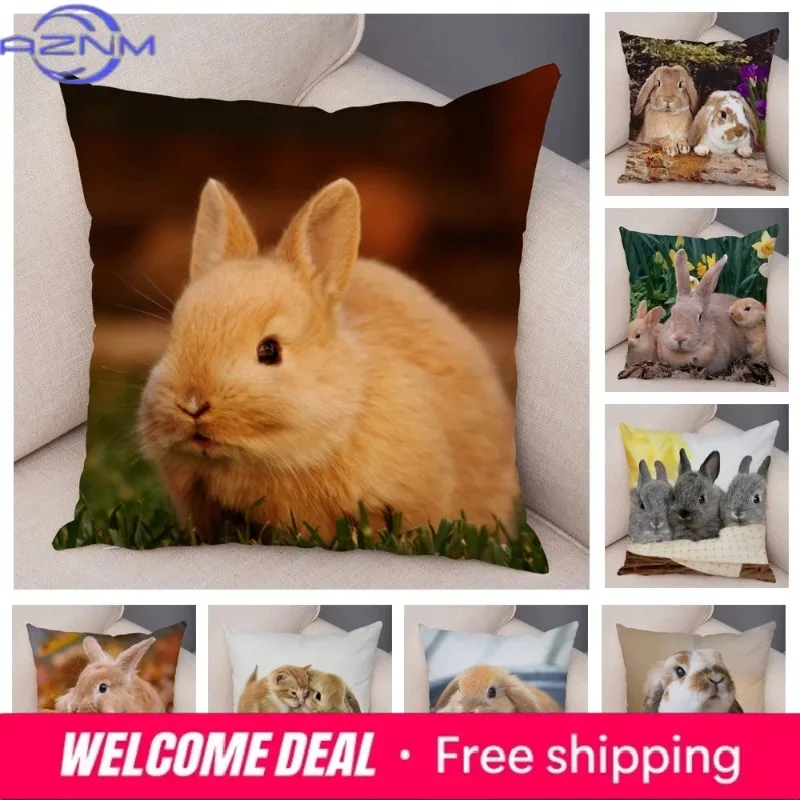 

Милая наволочка с кроликом для дивана, автомобиля, домашнего декора, хлопковая, короткий плюш, 45x45 см