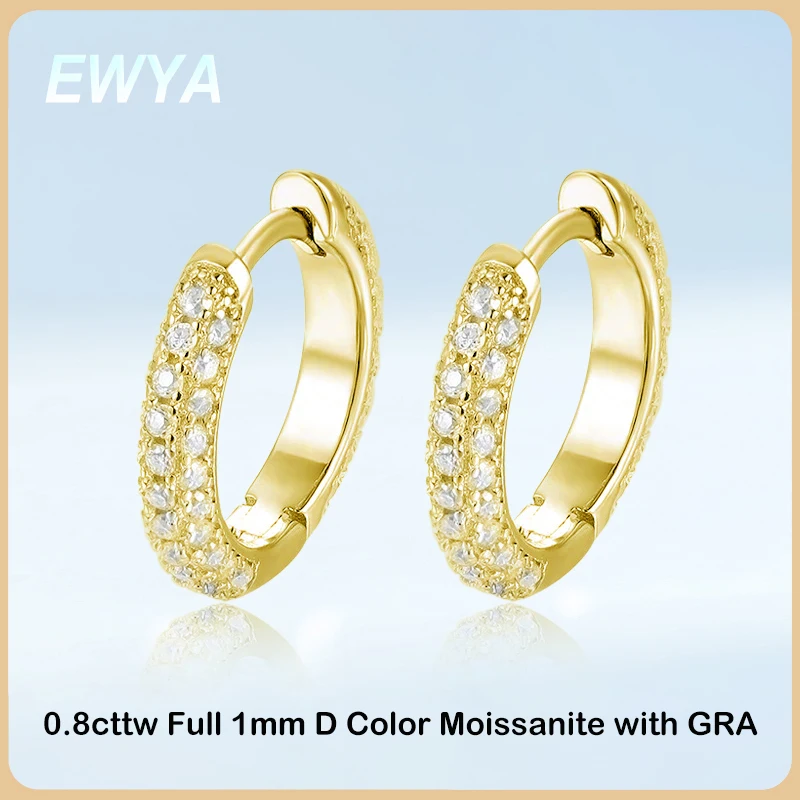 

EWYA GRA Certified Full 1mm D Color Moissanite Hoop Earrings For Women Silver 925 Hook Earring 0.8cttw Small Ear Buckle Gift