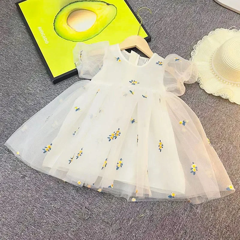 Children Girls Summer Dress for Kids Floral Princess Birthday Party Gown Mesh Tutu Wedding Children Dresses 1-6Y