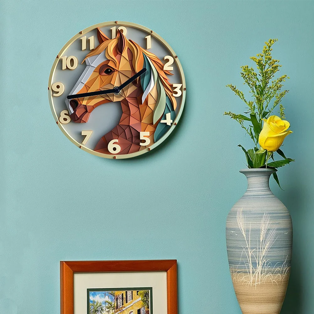 DIY Horse-Themed Silent Wall Clock Kit – Art Clock for Office & Home Decor – Ideal for Mother's Day & Graduation Gifts