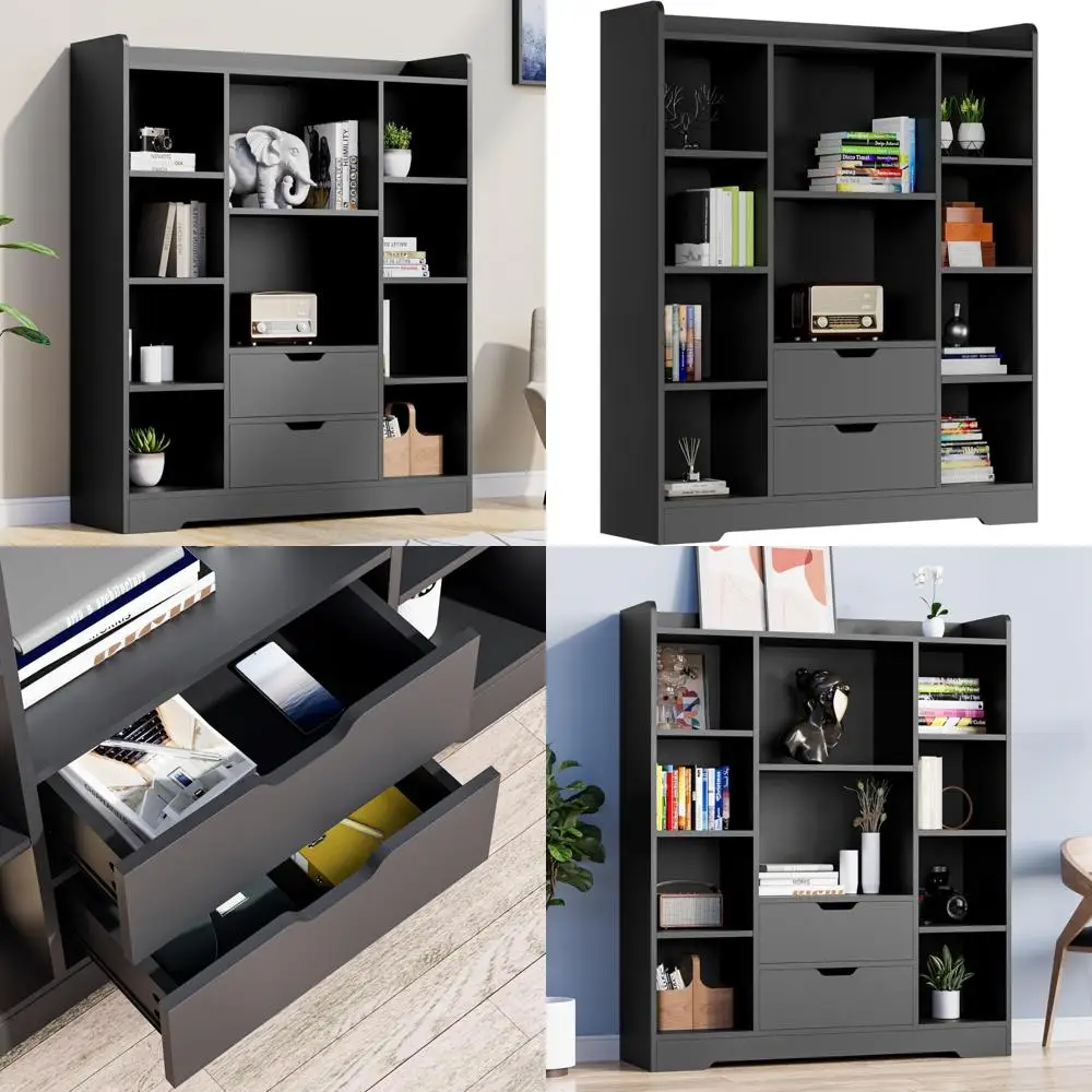 Libreria per bambini a 4 livelli con portaoggetti, 2 cassetti e 10 cubi organizer per camera da letto e sala giochi