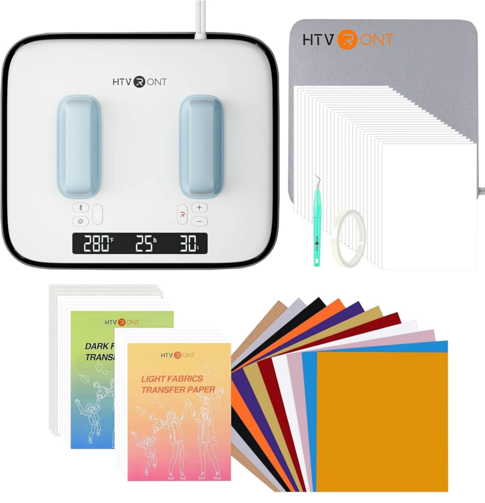 HTVRONT H10 Heat Press Machine (12' X 10') with Heat Press Mat (15' X 15') & 52 Pcs Heat Press Supplies for Heat Press