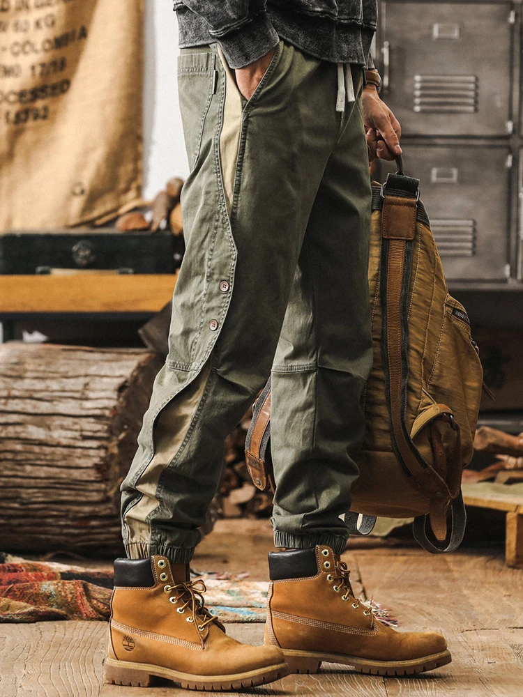 

American Retro Military een Workwear Pants Men's Autumn Trendy Cuffed Loose Casual Pants Elastic Waist Cotton Blend