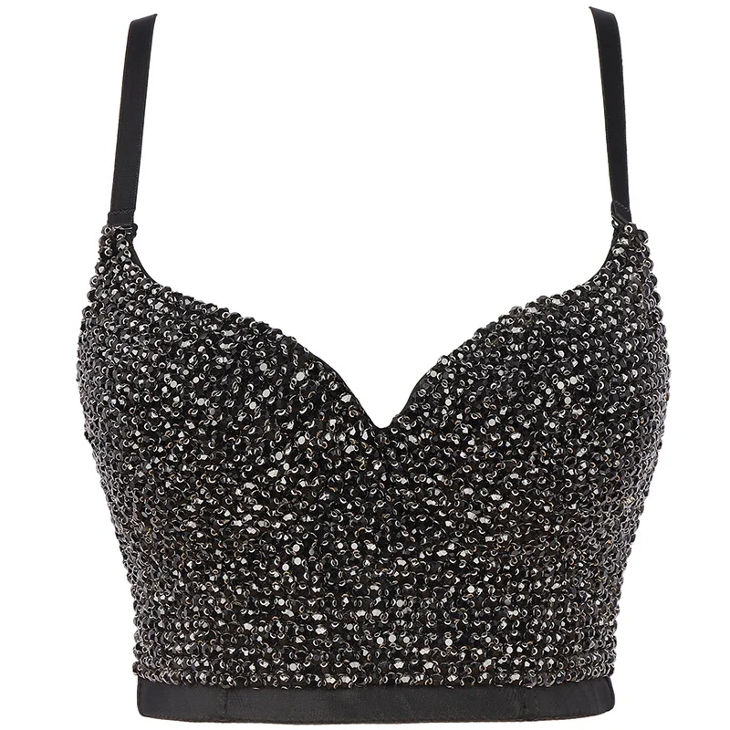 Imagem -04 - Top Artesanal de Strass Bustier para Mulheres Sutiã Cortado Colete Espartilho Diamante Brilhante Push up Clube Festa