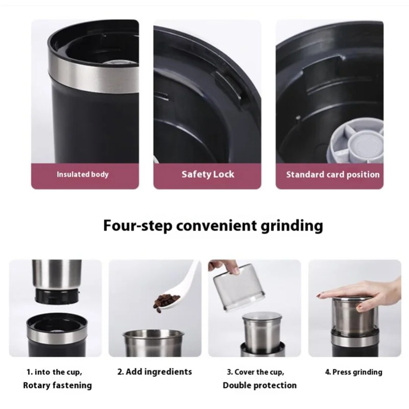 Kitchen Shop Electric Coffee Grinder SUS304 Blade One Key Operation 100g Capacity Bean Grinder