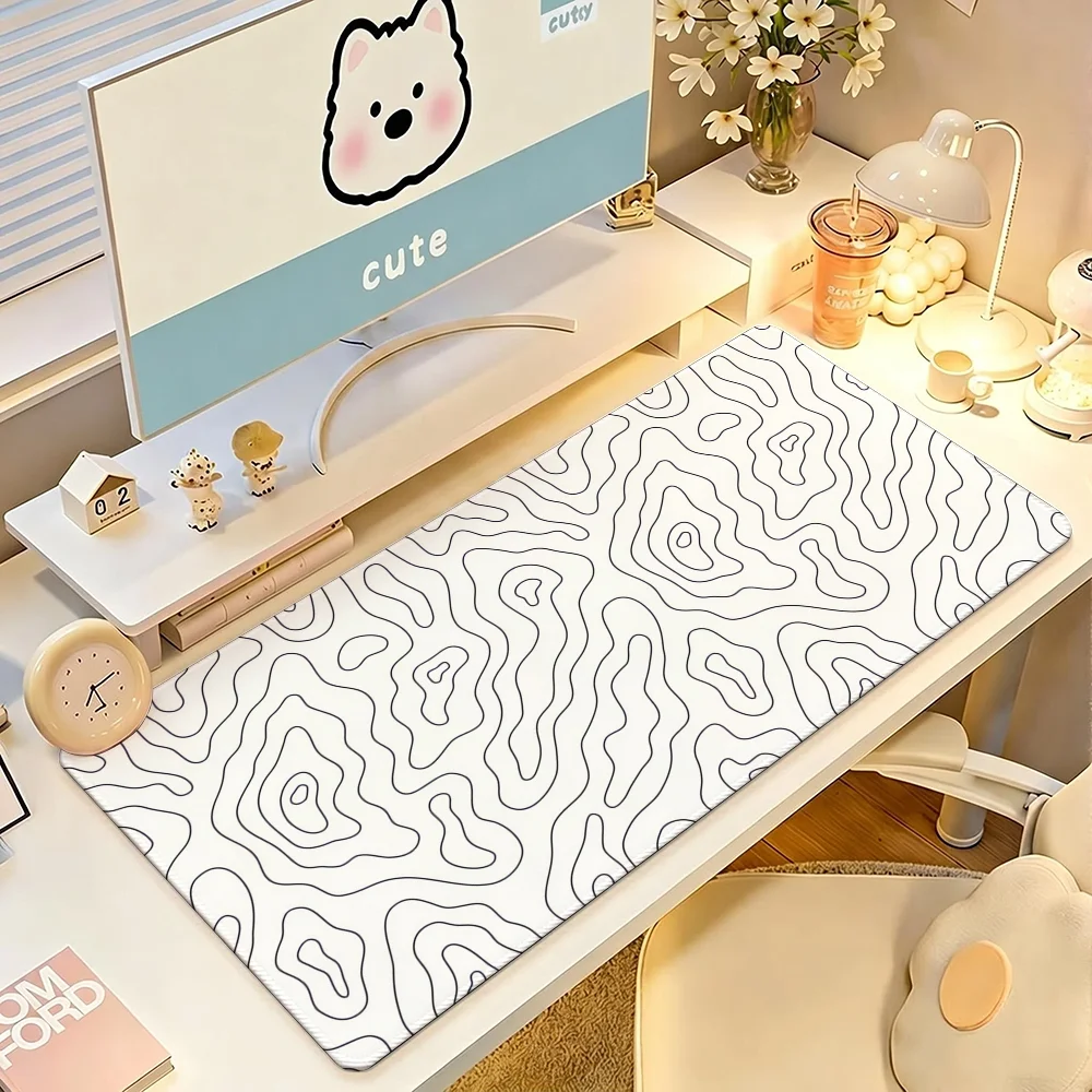 White Abstract Terrain Mouse Pad Large Non-Slip Waterproof Mat Stitched Edge Keyboard Pad for Gaming Daily Office