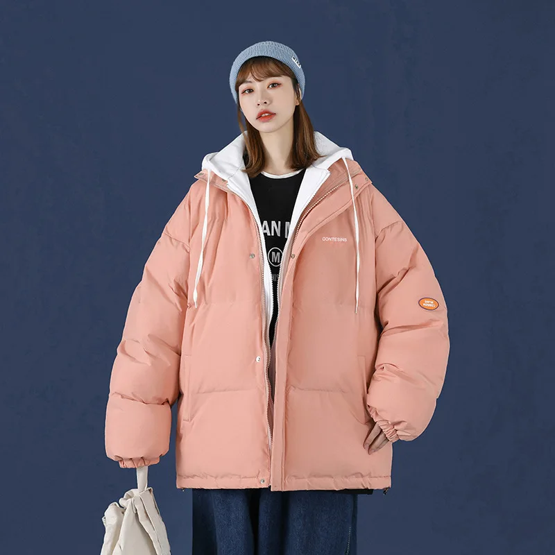 

2025 new winter fake two-piece thickened hooded jacket loose fashion padded jacket women jacket clothes