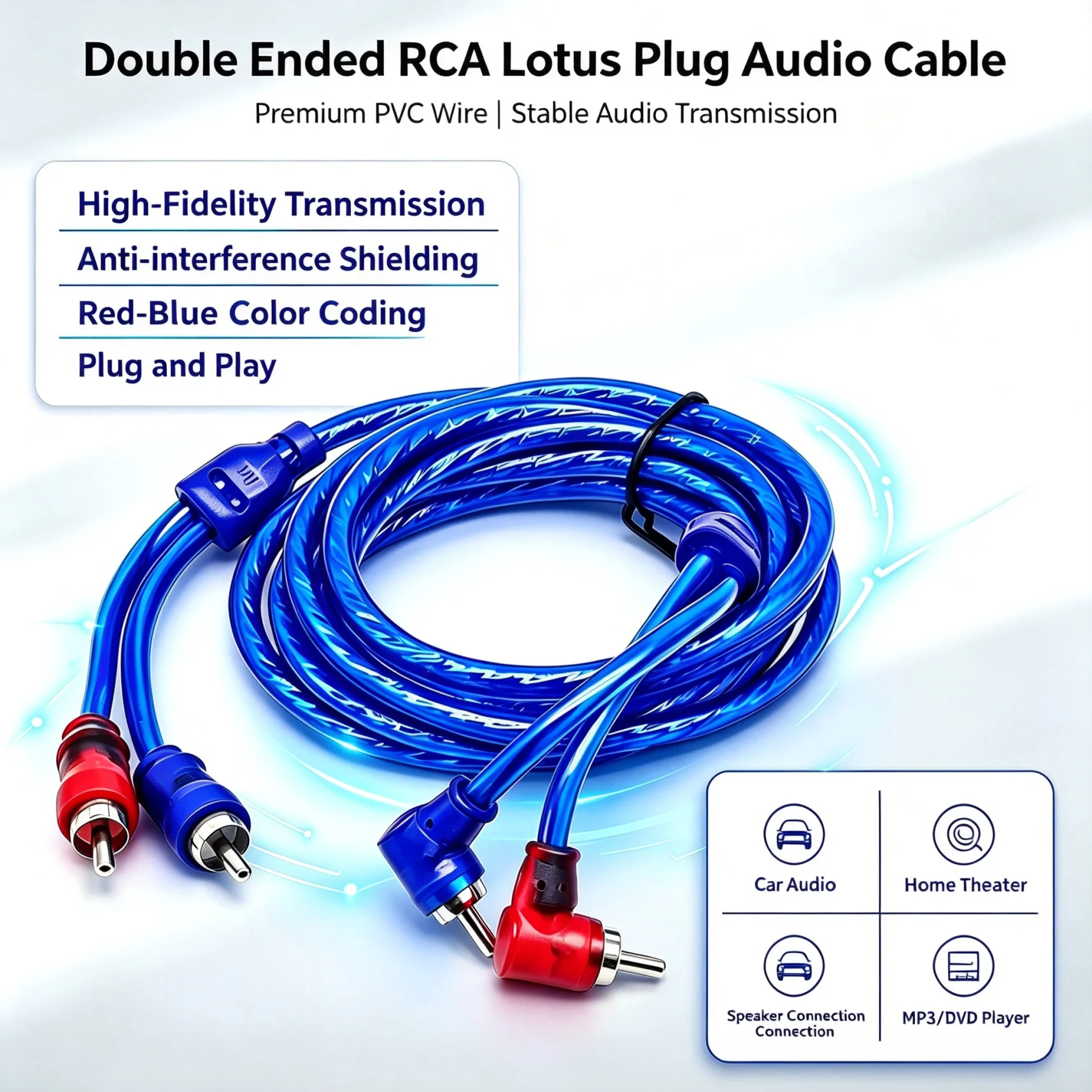 DIY Car Audio Subwoofer Amplifier Modification RCA Dual Head Lotus Plug Signal Connection Cable Elbow for Audio Cable