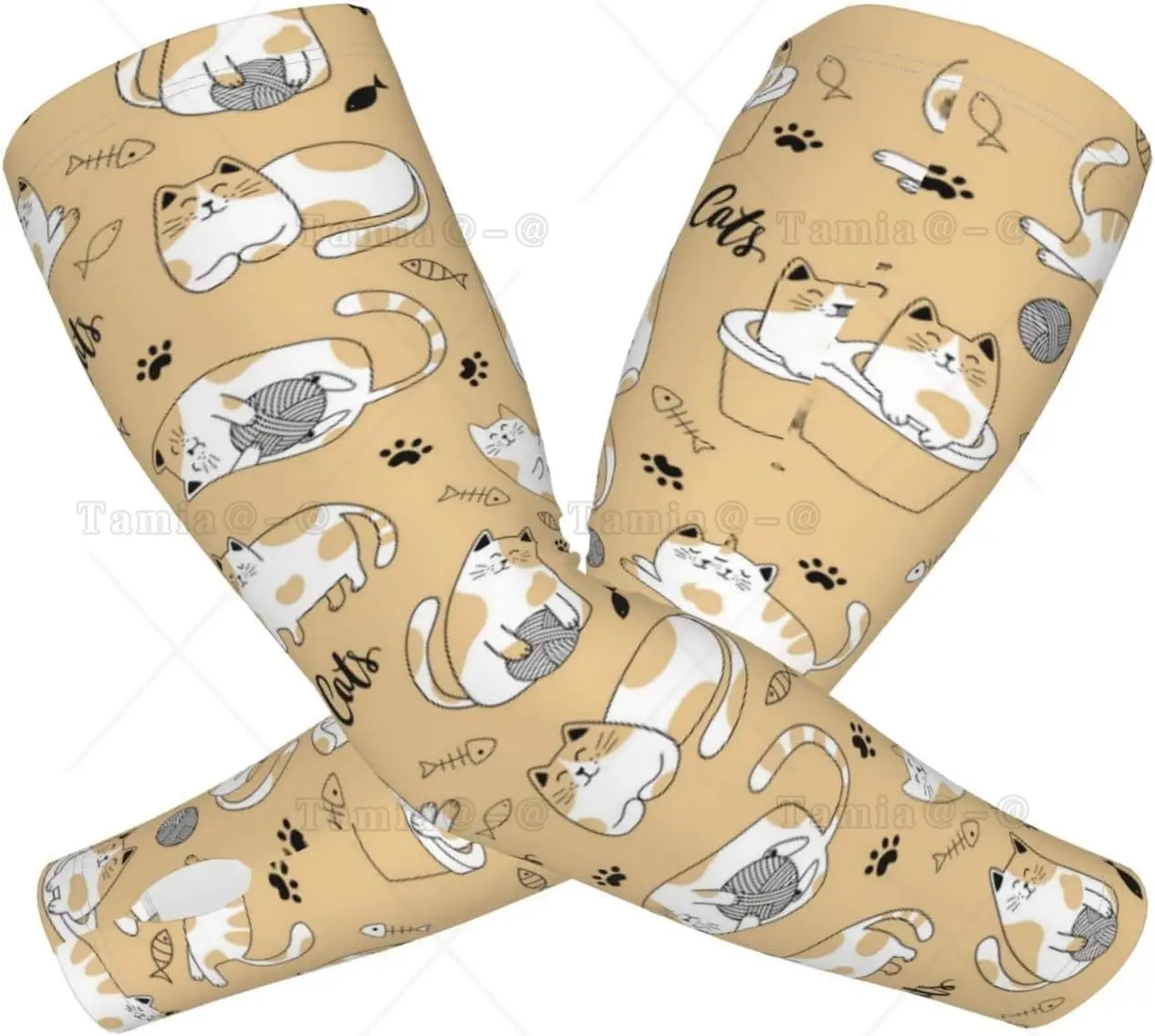 Cat Print Animal Sun Protection Arm Sleeves with Thumb Hole,Farmers Gardening Cooling Sports Sleeves for Women Men