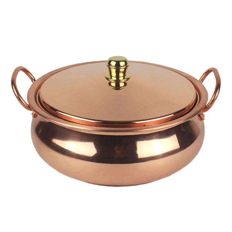 

18cm/20cm/22cm/24cm Pure Copper Pot Household Handmade Binaural Cooking Pot Compatible Induction Gas Stoves Cookware with Cover