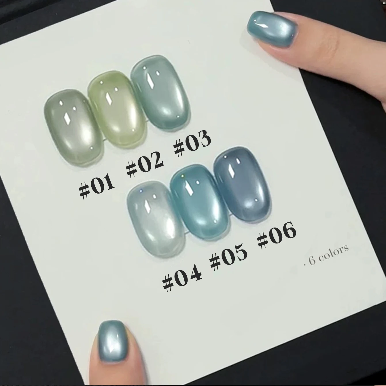 ZH 12ML 1-6Pcs Ice Clear Green Glass Bead Cat Eye Gel Nail Polish Blue Nails Green Nails Nail Stuff Summer Nails