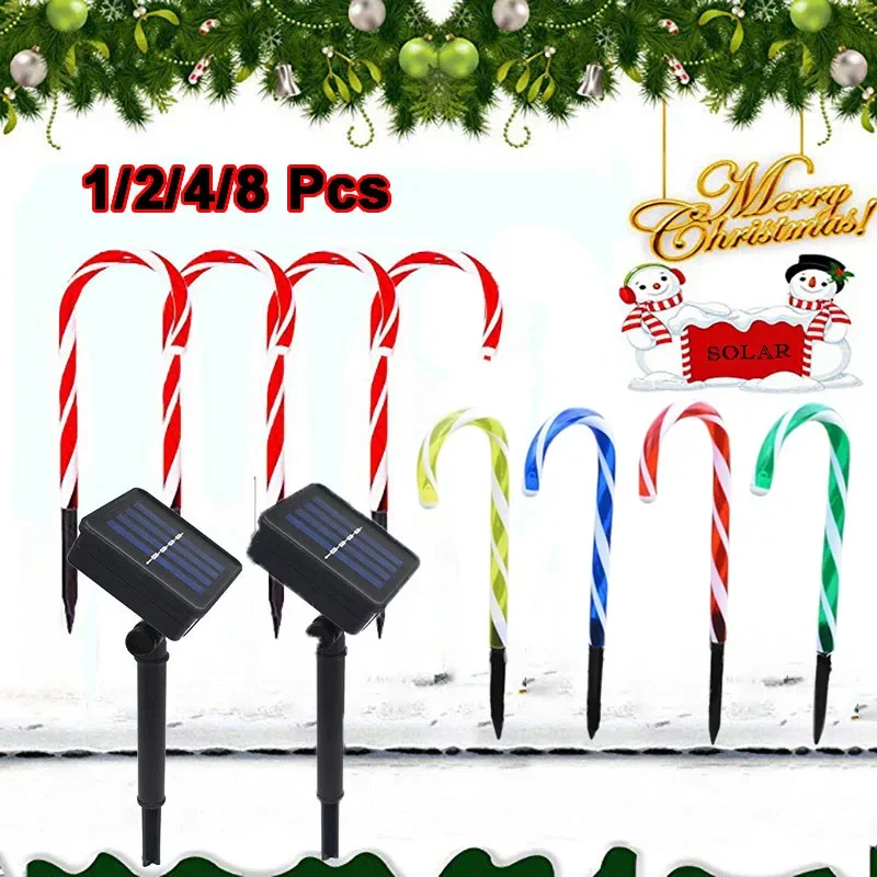 Solar Power Christmas Candy Cane Lights LED Solar Lawn Lamp Outdoor Solar Lights Xmas Decor Garden Pathway Yard Christmas Lights