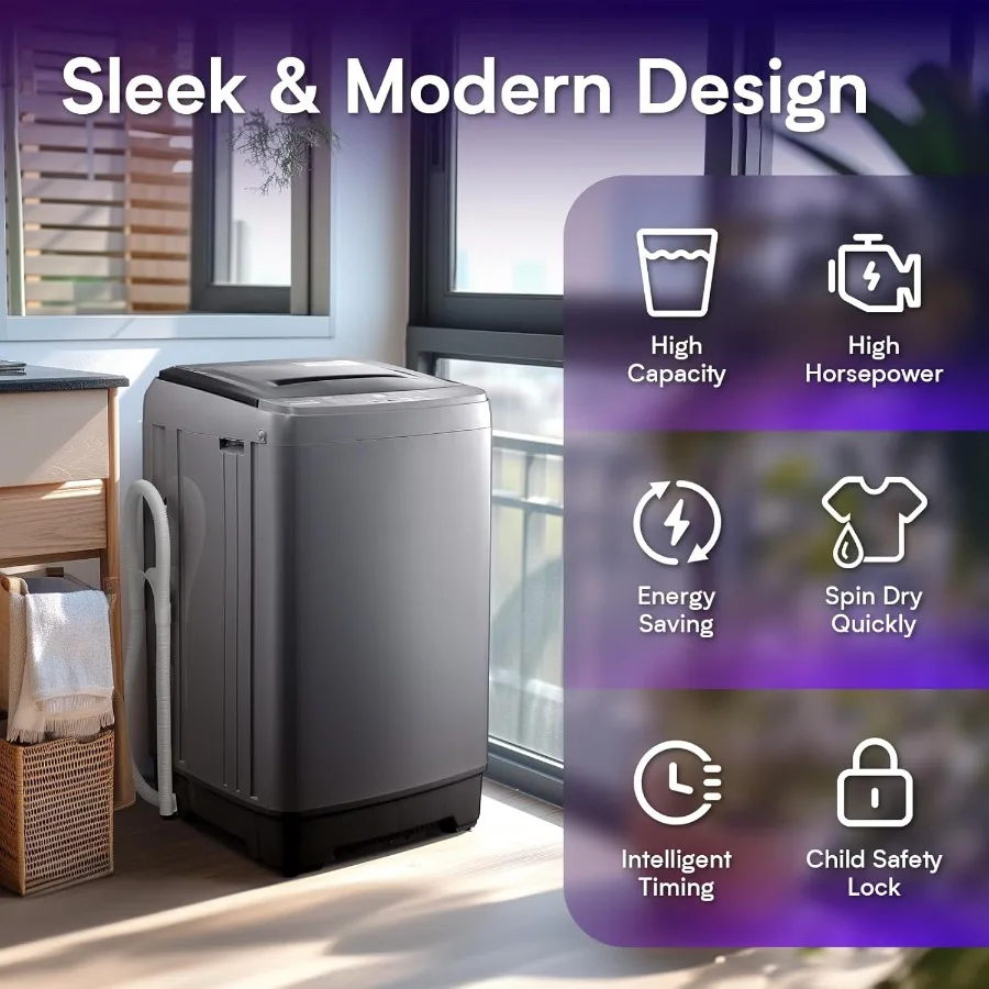 Portable Clothes Washing Machines 17.8LBS Full Automatic Washer and Spinner Combo with 10 Programs and 8 Water Levels Compact L