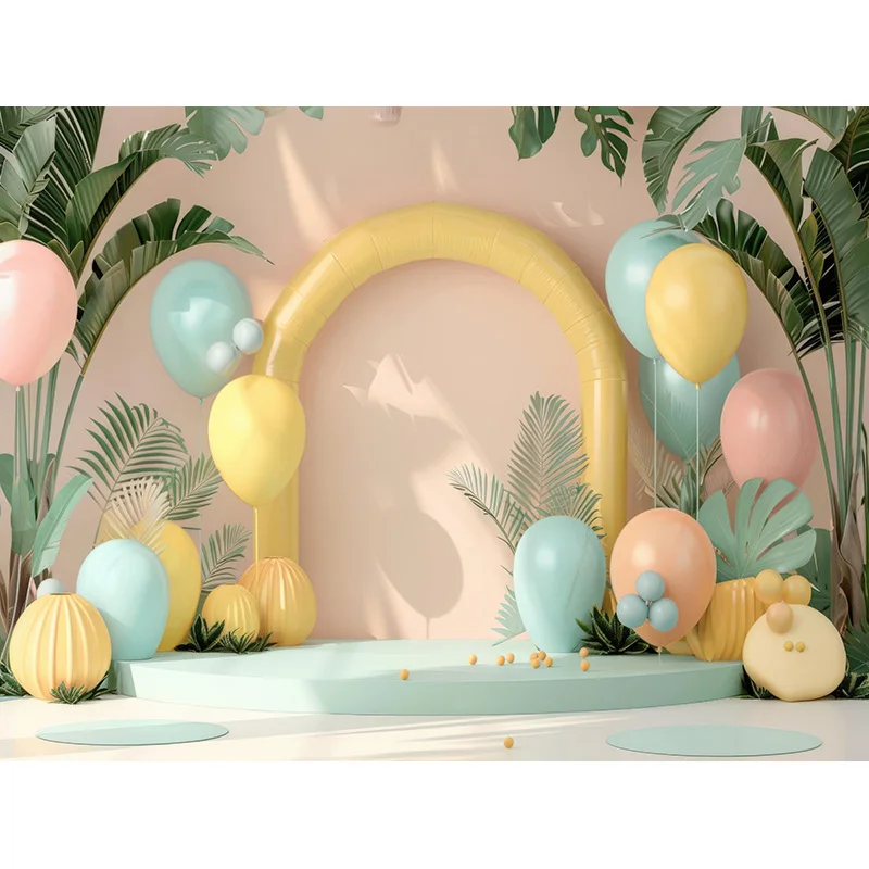 Fondos de fotografía de feliz cumpleaños para habitación de bebé, accesorios para decoración de fiesta de recién nacido, arco de globos, fondo fotográfico con tema Floral, QQ-06