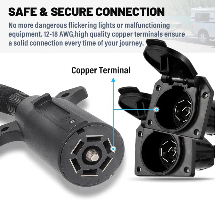 RV Blade 7Way Trailer Splitter direct plugs in Truck Camper and Trailer Male 7Way to Dual 7Pin Blade Female Connector  Y Adapter