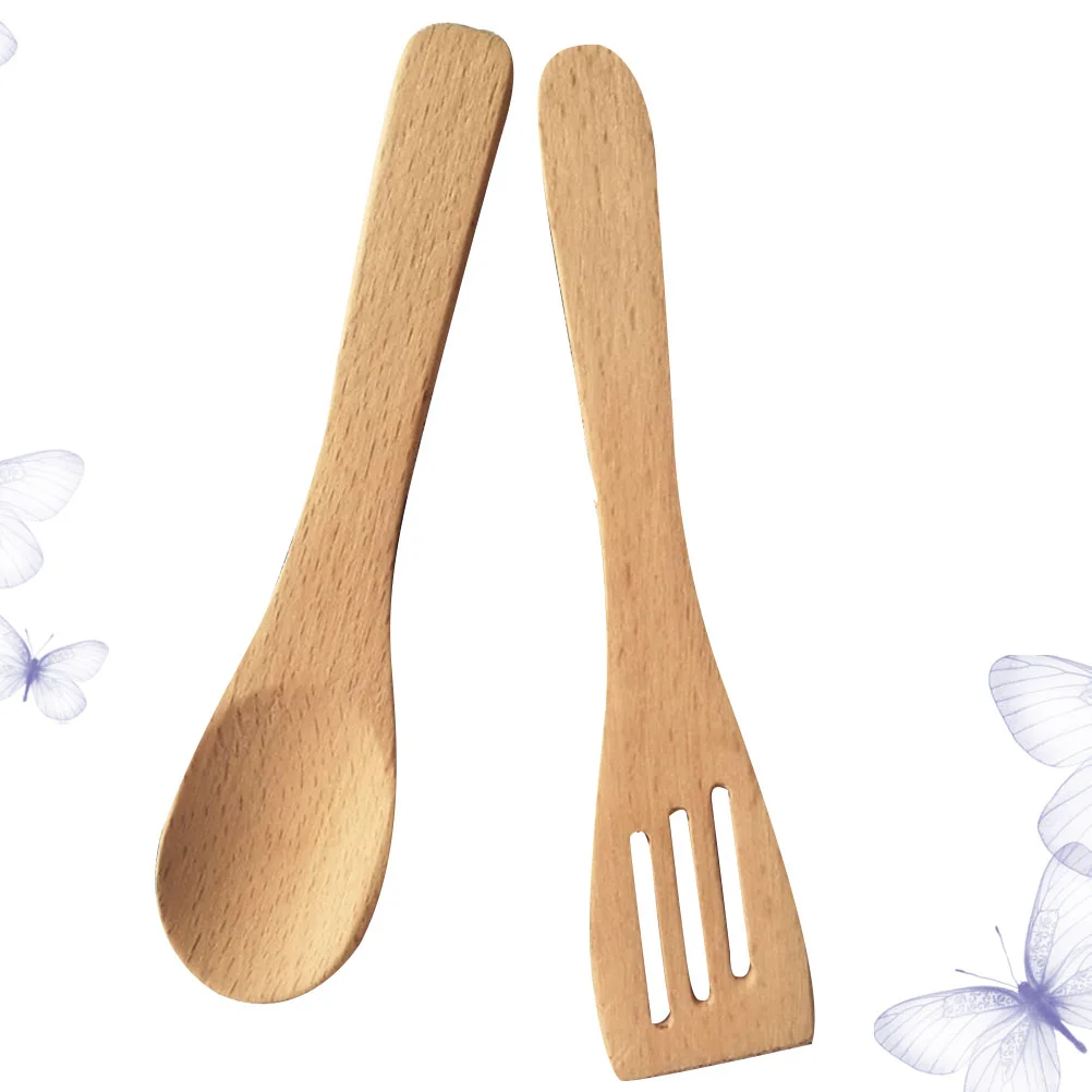 

2 PCs Wooden Spade Spoon Play House Toy Simulated Kitchen Utensil Set Educational Plaything for Children Kids Toddlers