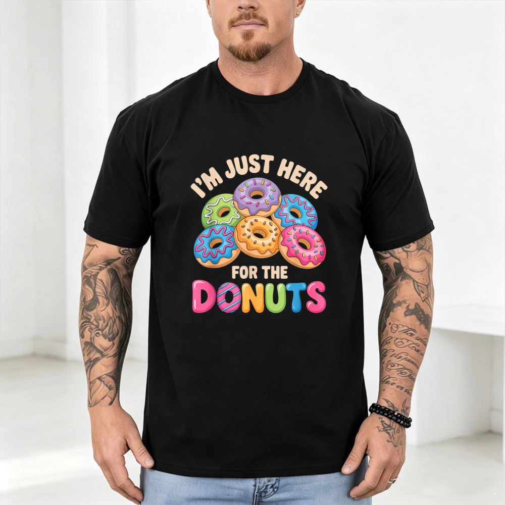 Cartoon Donut Aesthetic Cotton Unisex Tee Rainbow Stack Donut Graphic Short Sleeve Tops Dessert Lover Vacation Casual T-shirts