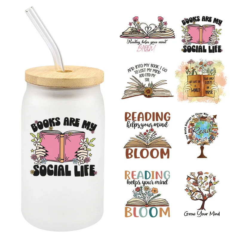 

5PCS Book Design UV DTF Wrap Transfer Stickers Cartoon Fashion Design DTF Wrap For Glasses Cups Mugs Decal Simple To Use