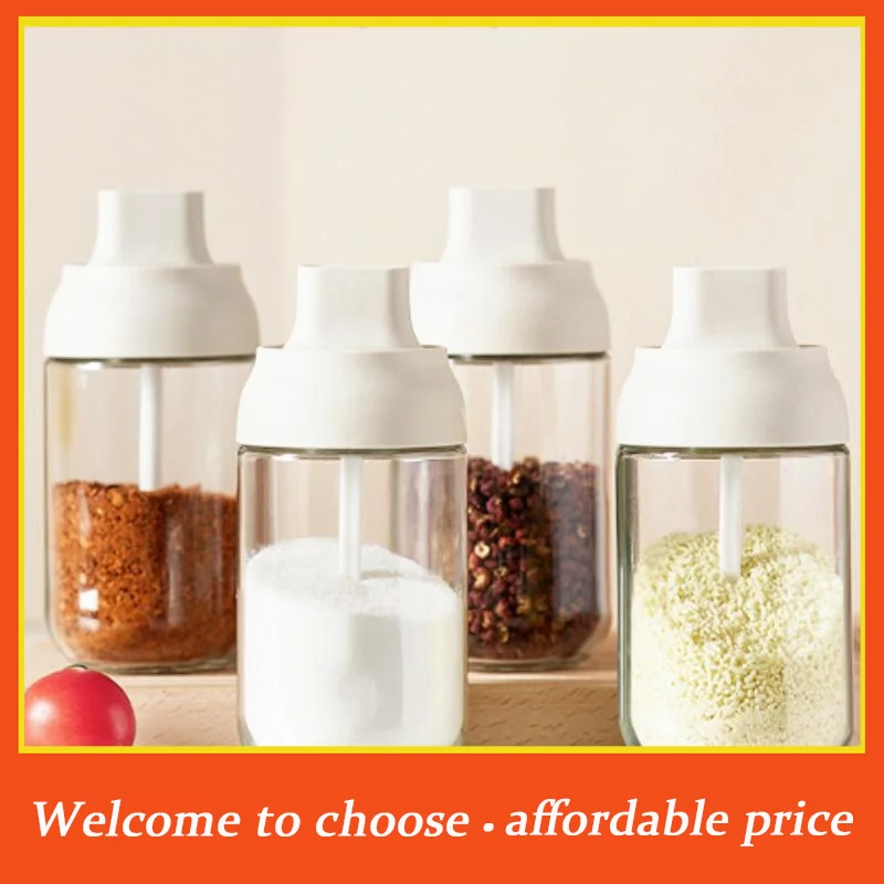 **250ML Oil Bottle Moisture-proof With Lid Spoon Pepper Jar Salt Shaker Multi-purpose Combination Glass Kitchen Seasoning Bottle
