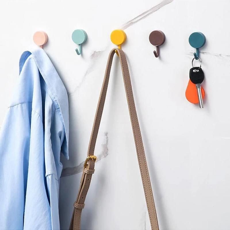 10PCS Mixed Color Hook Cute Solid Color Decorative Adhesive No Punching Small Hook Wall Hanging Circular Hook Kitchen TMZ