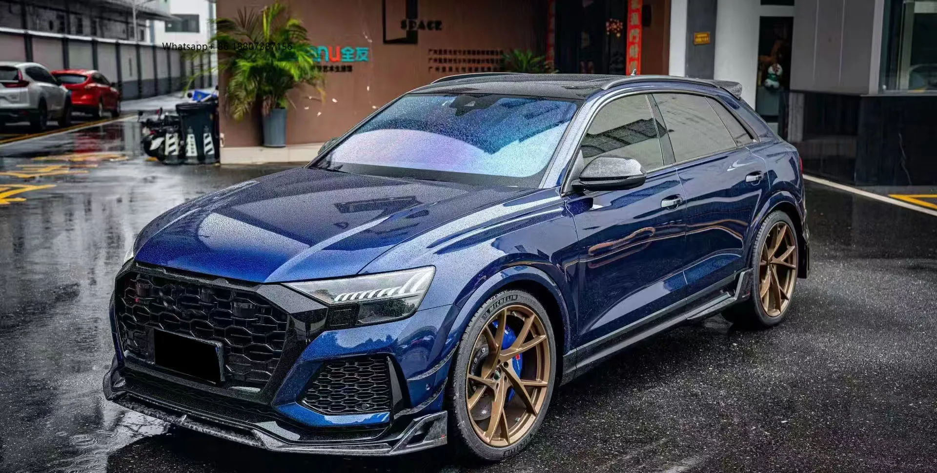 

New forAudi RSQ8 Dry Carbon Fiber Front Lip Bumper with Exhaust Cut-Outs Bolt-On Universal Fitment
