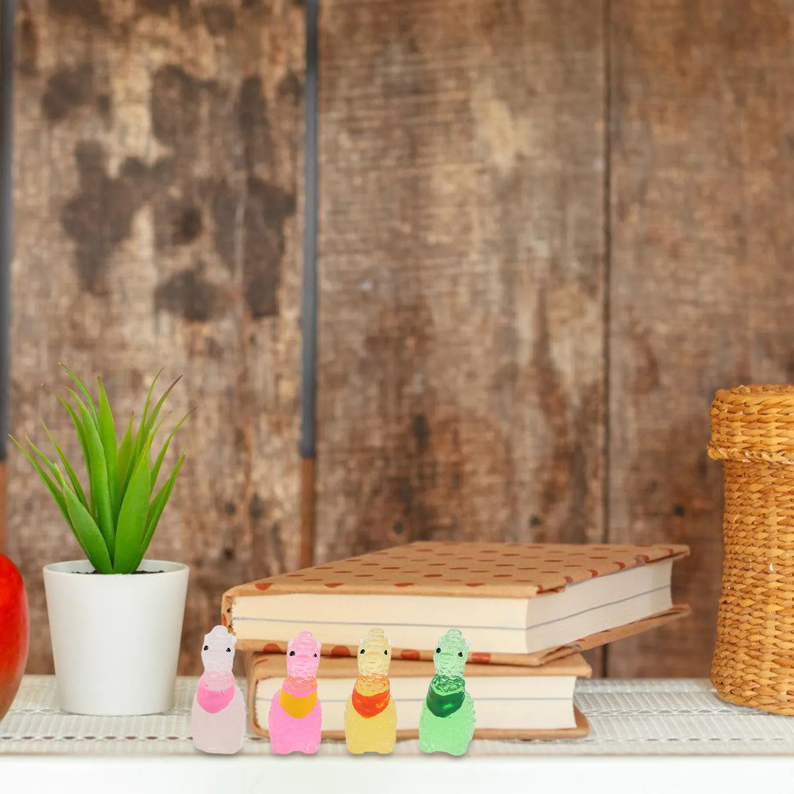 60Pcs Luminous Micro Landscape Alpaca Resin Miniatures Mini Garden Scenery Decoration Desktop Mini Resin Animals Miniature
