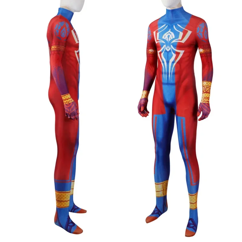 India Pavitr Prabhakar Cosplay Zentai Spider Costume per uomo Tuta Tuta attraverso Versetto Halloween Carnevale Festa Gioco di ruolo