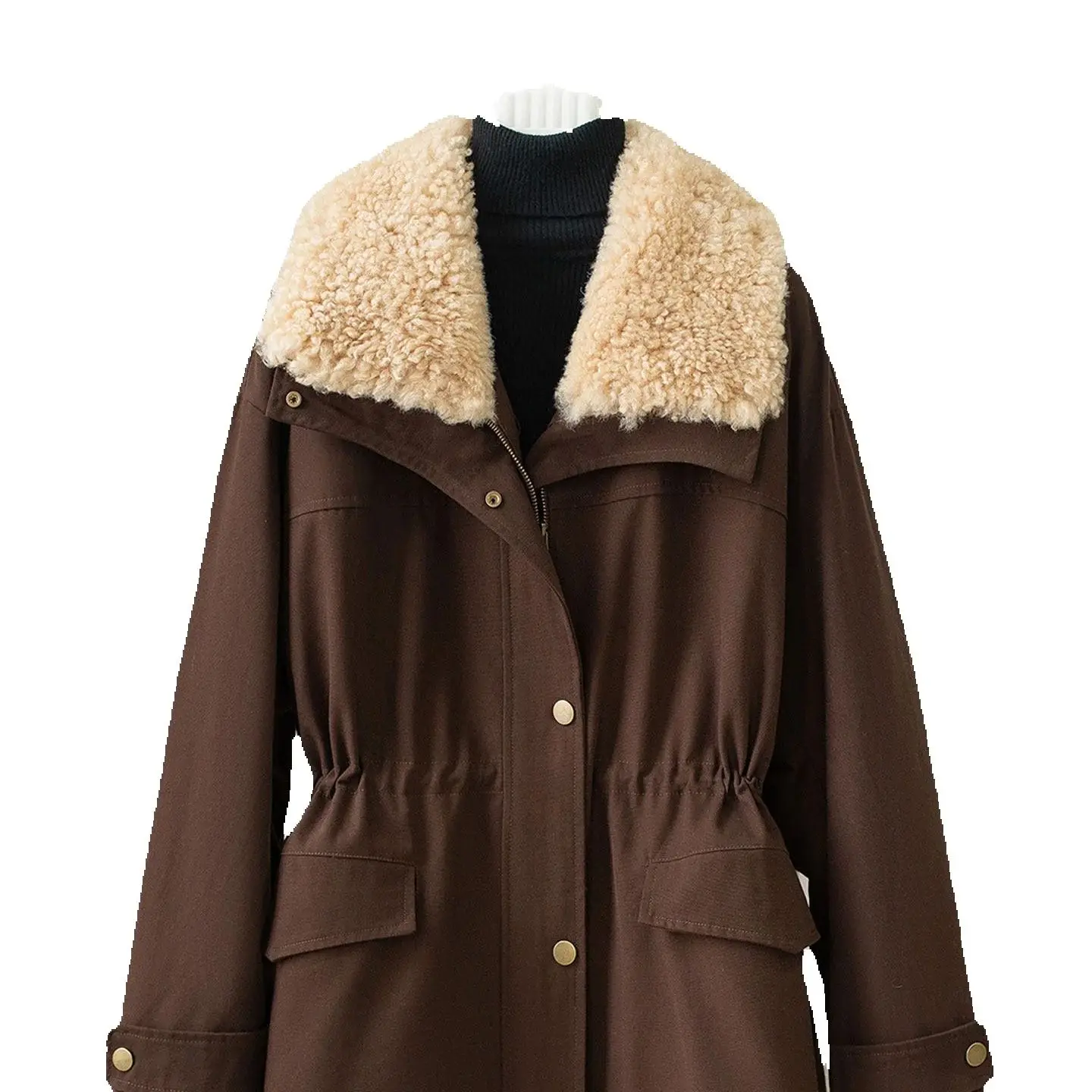 معطف فرو شتوي جديد 2025 برقبة صوف مع بطانة سفلية للسيدات، طراز قصير، ومعطف أنيق وشبابي