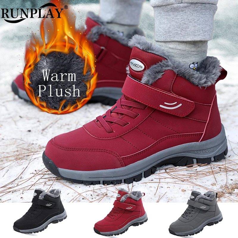 Women Tennis Shoes Warm Plush Winter Men Snow Boots Breathable Cotton Shoes Elder Outdoor Walking Sneakers Casual Sports Shoes