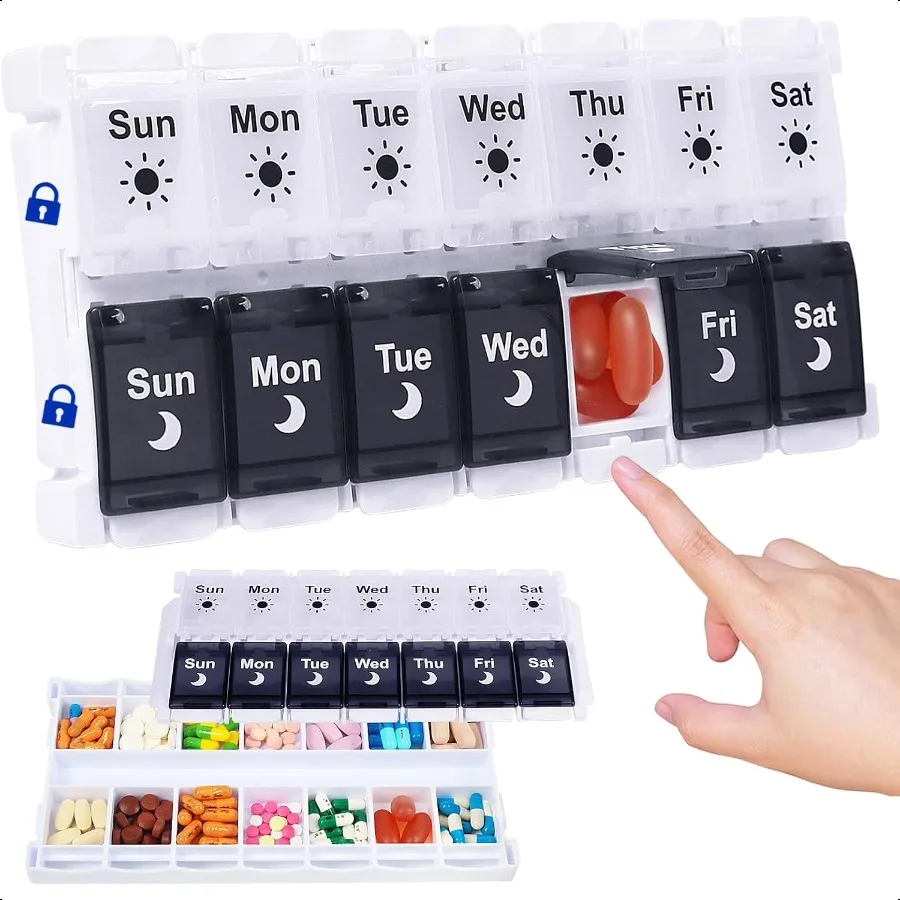 

Органайзер для таблеток, 2 раза в день, легко заполняется и открывающаяся еженедельная аптечка, футляры для витаминов на 7 дней, AM PM