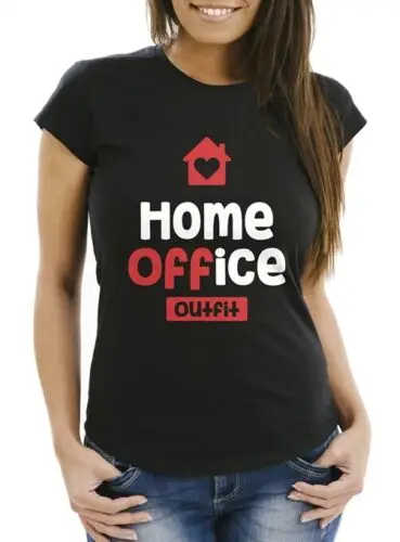 Damen T-Shirt Aufdruck Home-Office Outfit Arbeit zuhause Frauen Fun-Shirt Büro