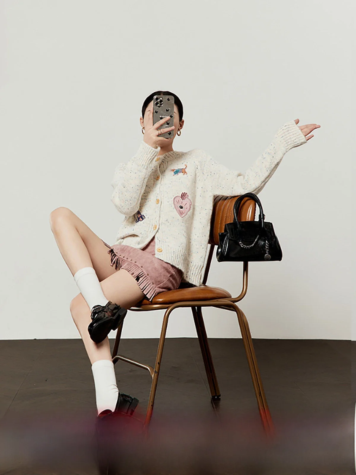 

American Tassel Hemline A-Line Skirt Women's Autumn Winter High Waist Slimming Pink Deer Skin Velvet ort Skirt