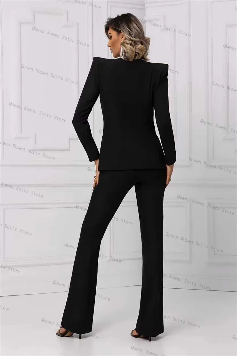 Cristaux noir femmes costume ensemble 2 pièces Blazer pantalon pantalon formel bureau dame veste coton mariage mariée bal manteau personnalisé