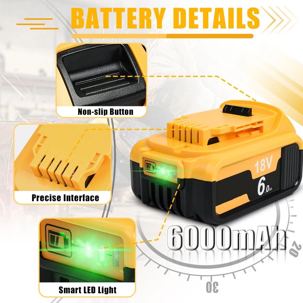 20V 6.0Ah MAX Replacement Battery for Dewalt DCB184 DCB181 DCB182 DCB200 20V 18Volt Power Tool Battery charger