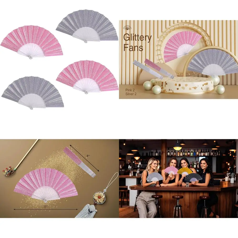 glitter folding hand fan for men women acrylic folding clack hand fan for music disco rave festival party supplies (glitter-slv