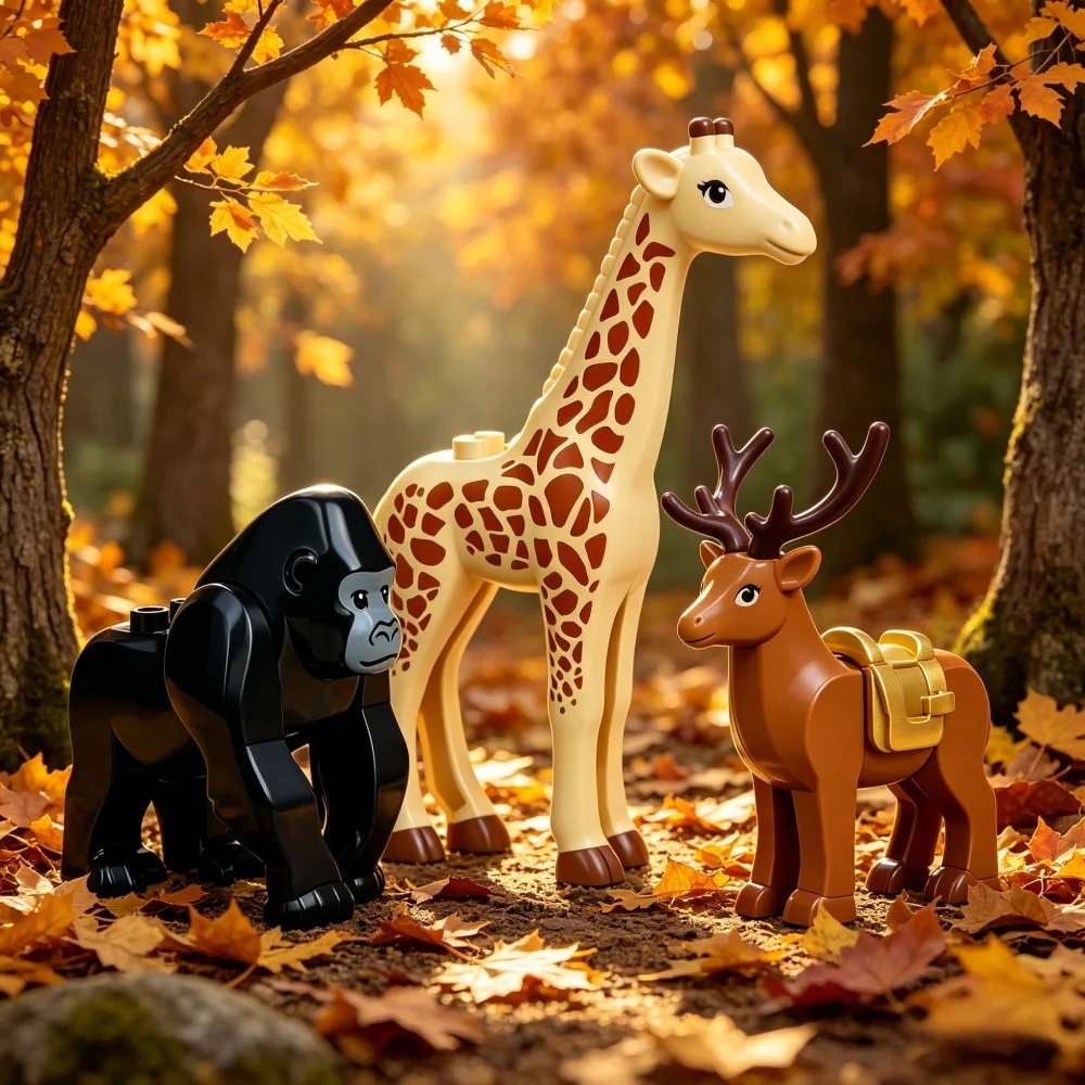 Building Block Wild Life Scene Diy Creative Zoo Animal Collectibles Colorful Elephant Giraffe Orangutan Assembly Model Kit