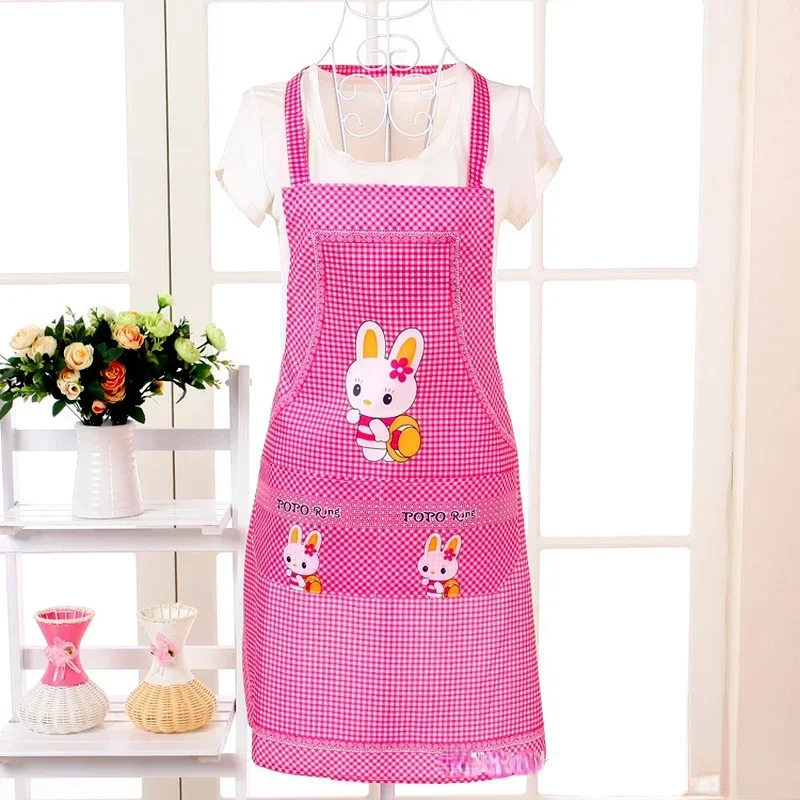 Cartoon Apron Rabbit Sleeveless Double Pocket Household Cleaning Aprons Kitchen Supplies for Adults Lady Women Cloth Protect