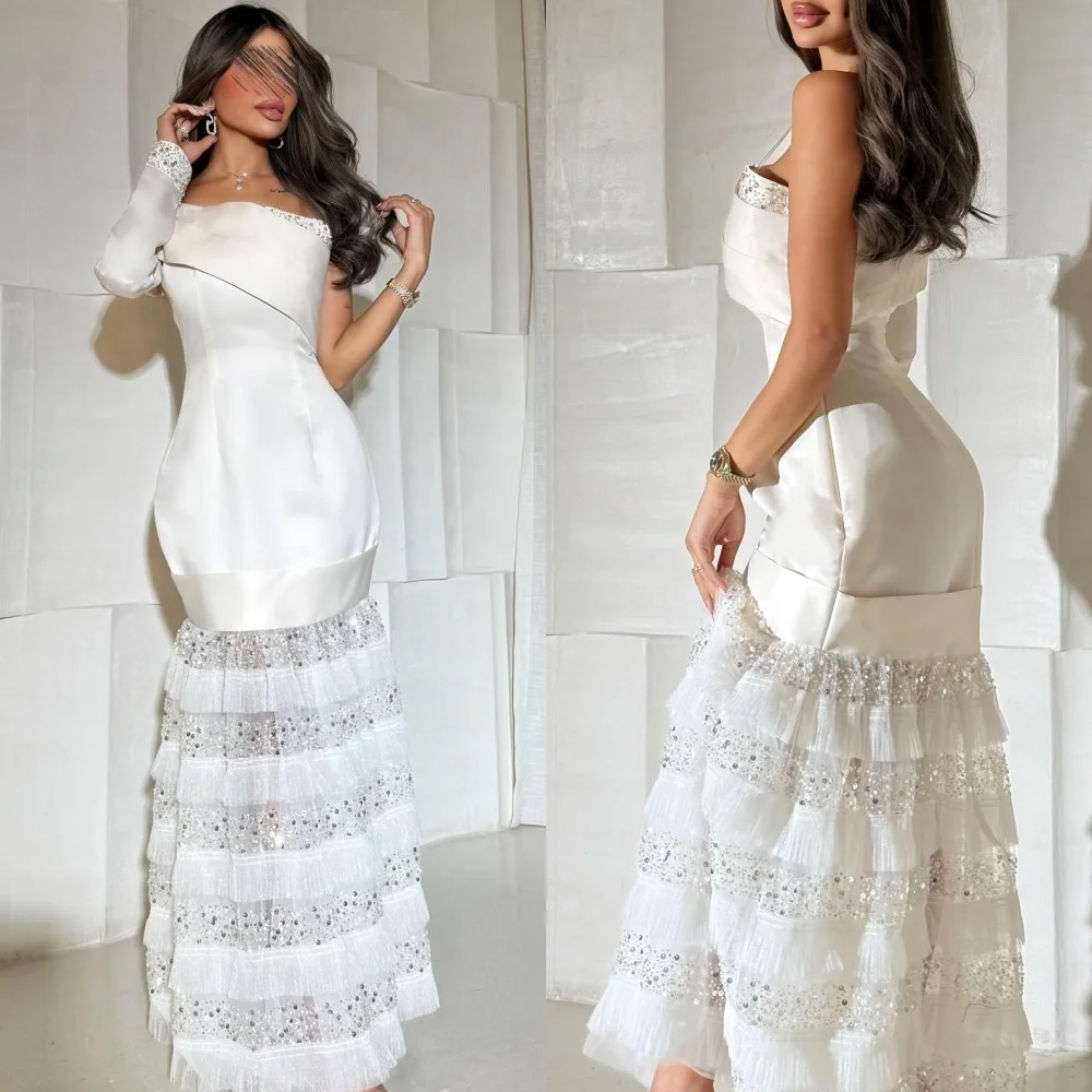 Customized Exquisite Jersey Pleat Sequined Trumpet One-shoulder Midi Dresses Bespoke Occasion Modern Style