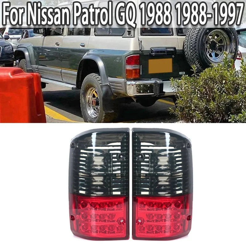 

1Pair Car LED Tail Light 26555-05J00 For Nissan Patrol GQ 1988-1997 Series 1 2 Rear Bumper Brake Stop Lamp Red+Smoked