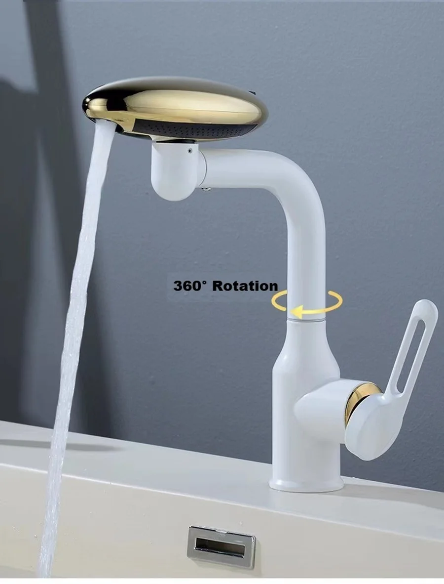 Smart Design 360° Rotating Basin Faucet,4 Water Flow Settings,Temperature Control Mixer Tap,Flexible Gooseneck for Vanity Basin