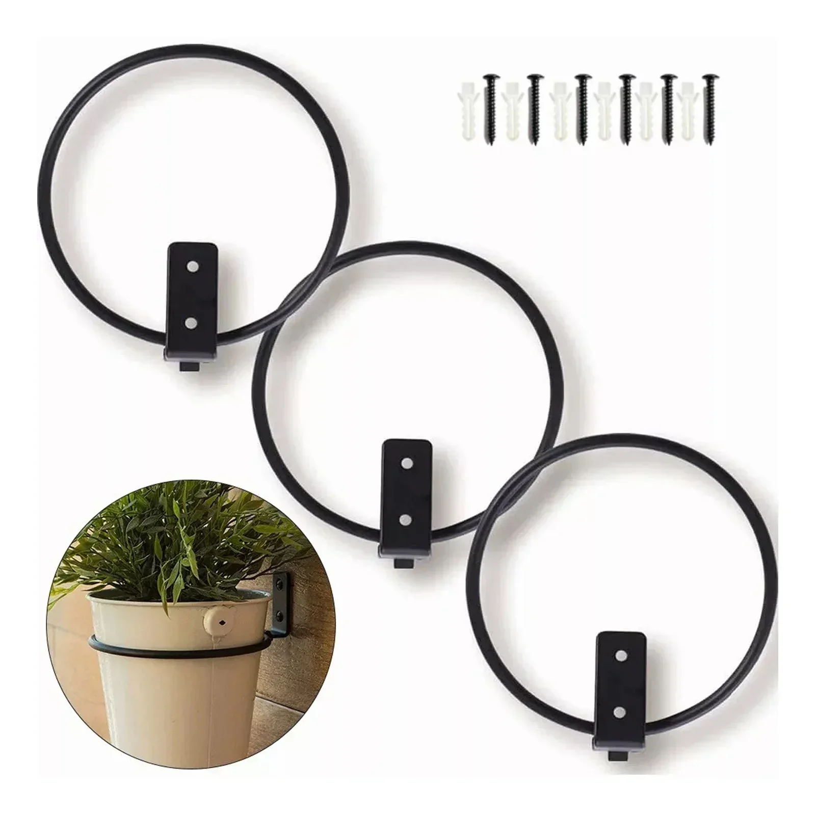 3Pcs 6-Inch Circular Flower Basket Bracket, 90° Rotation Wall-Mounted Planter Ring, Plant Pot Holder, Hanging Flower Pot Hanger