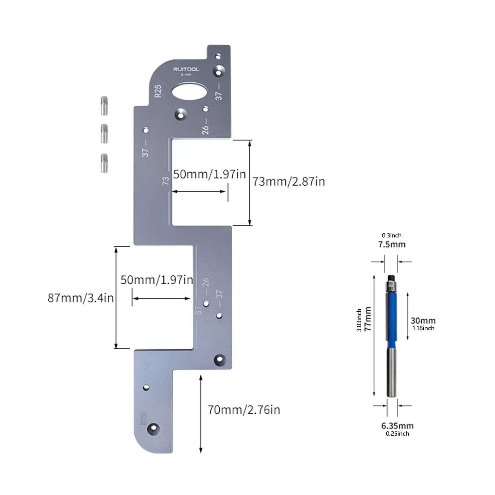 Slot Positioning Tool Aluminum Alloy Woodworking Arc Grooving Guide for Cabinet Wardrobe Closet Door
