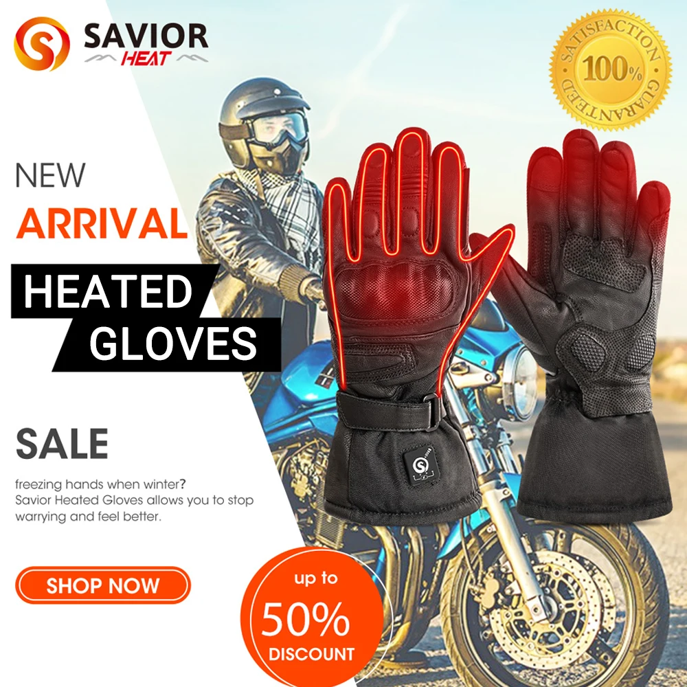 Savior-Luvas de esqui elétricas aquecidas para homens e mulheres, bateria recarregável, luvas de aquecimento para snowboard e ciclismo