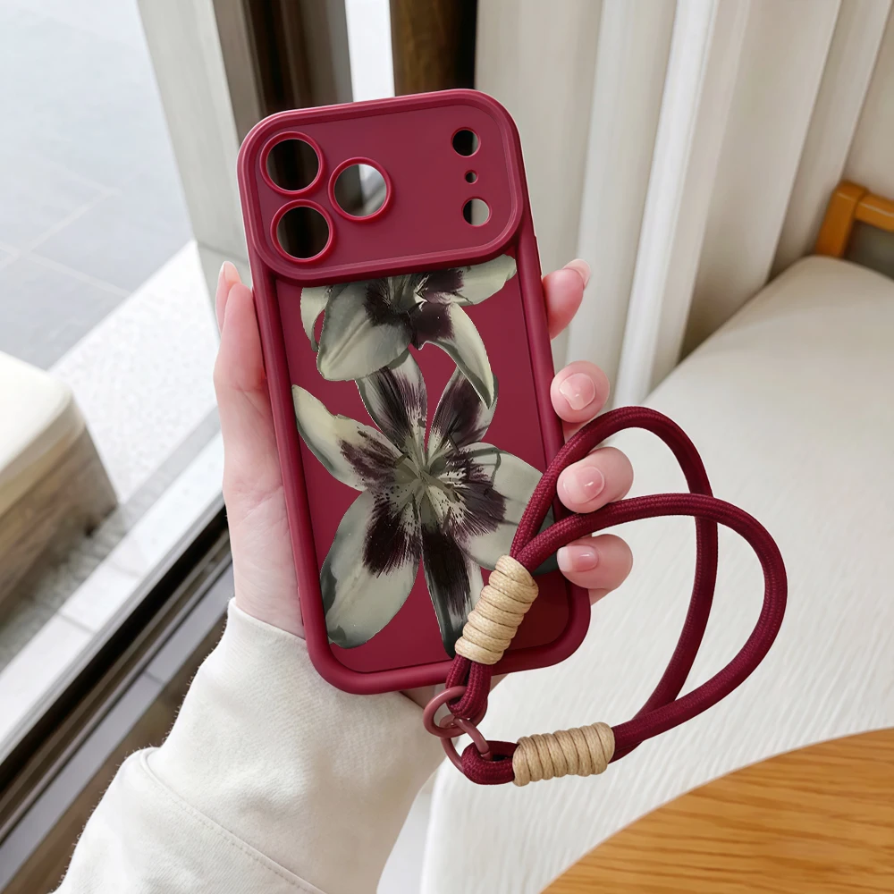 Handyhülle für Samsung Galaxy Note 20 S25 S26 Plus S24 S23 FE S25 S24 Ultra A57 A07 5G Dunkeltonierte Lilien Lanyard Silikonhülle – Detail 7