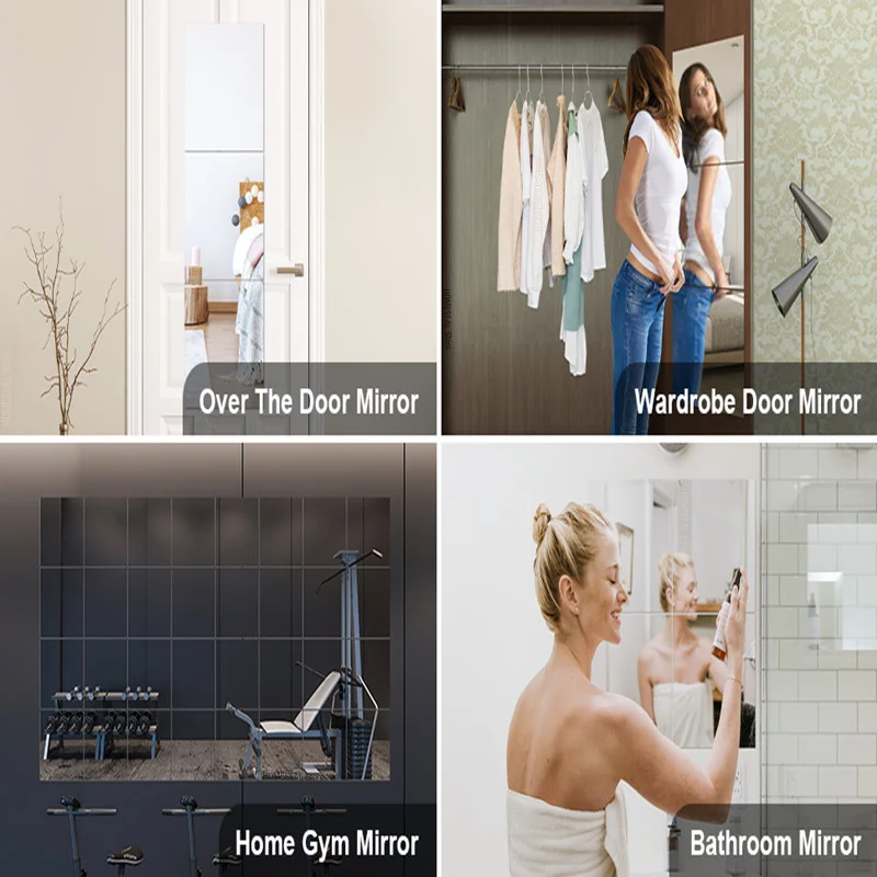 HD Self Adhesive Acrylic Mirror Tiles DIY Flexible Non Glass Safety Mirror Sheets Wall Stickers 2MM Thick Shatterproof Anti Fog