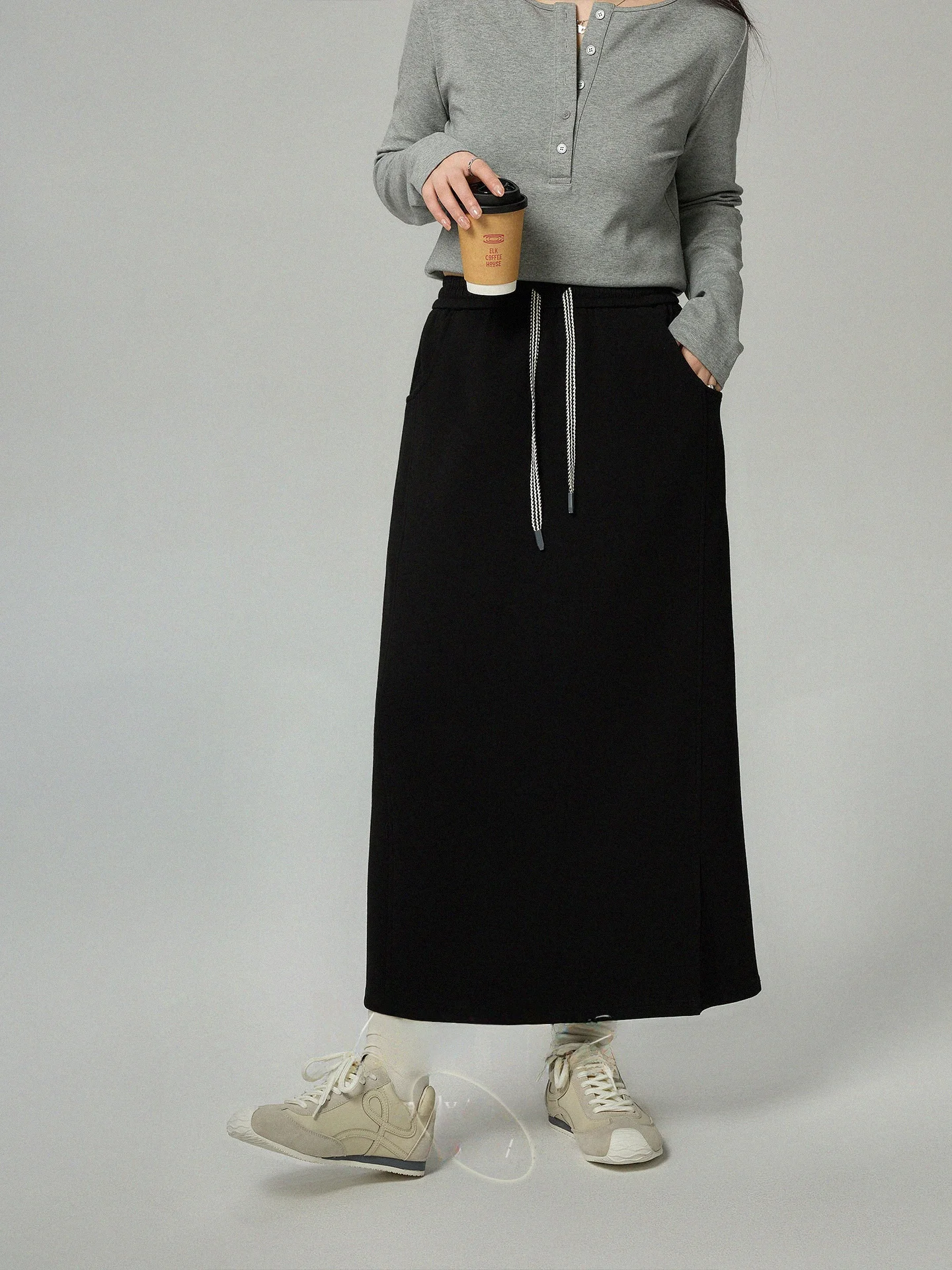 

Женская повседневная спортивная юбка больших размеров с эффектом похудения, длинная, с эластичным поясом, осенняя новинка, корейская версия, прямая, в стиле туб-топ.