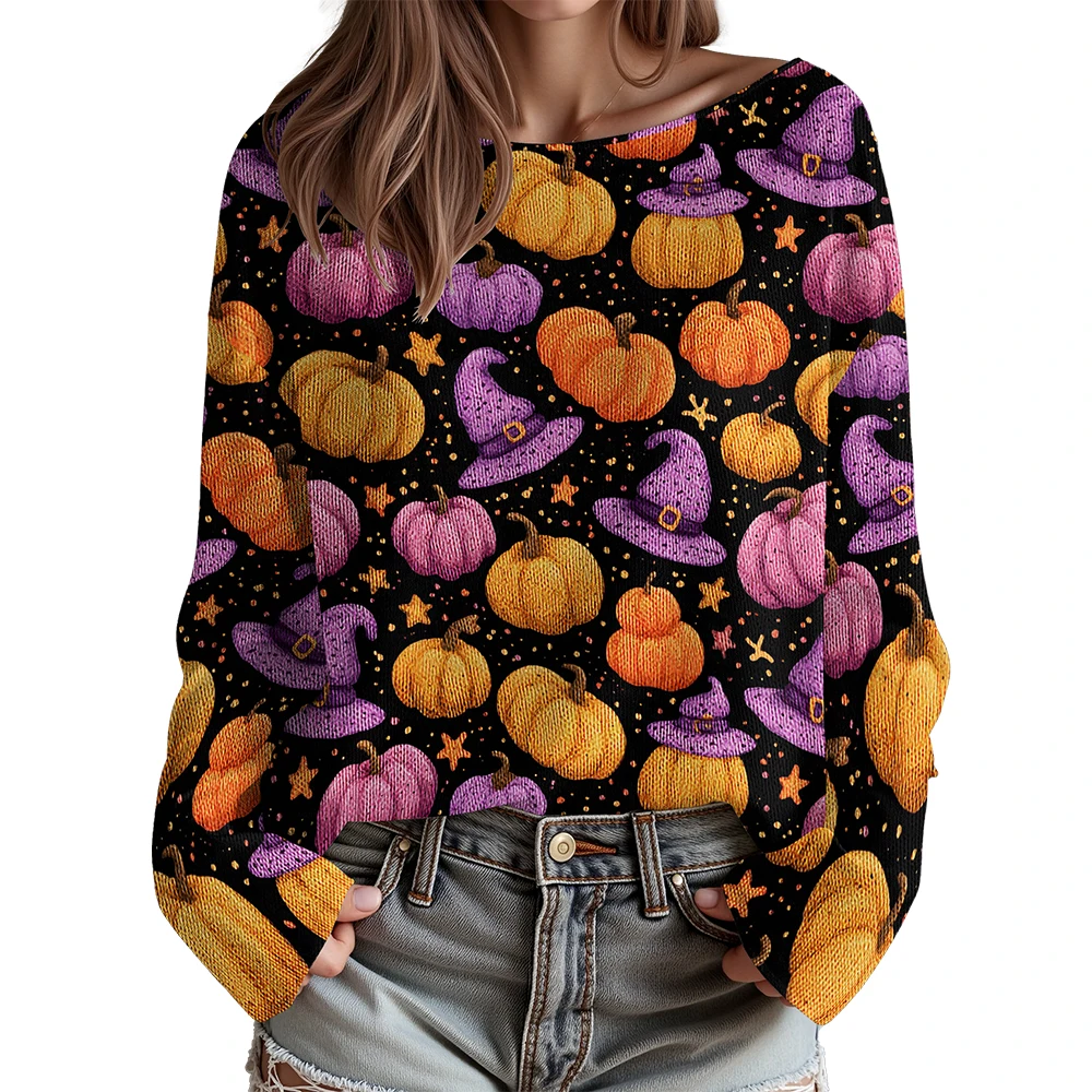 

Halloween 2025 Merch Sweater Women's Knitted Jumpers Female Long Sleeve Streetwear Pullover Tops 9